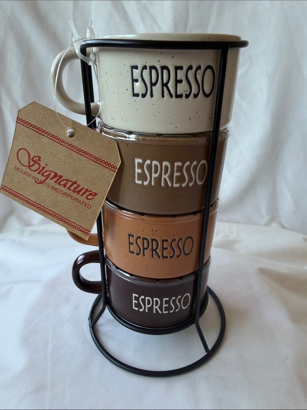 Signature Espresso Stackable Mugs Set – Cream, Brown, Tan, Dark Brown